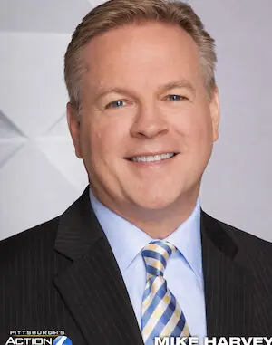 Chief Meteorologist Mike Harvey presenting the weather forecast at WTAE-TV Pittsburgh studio.